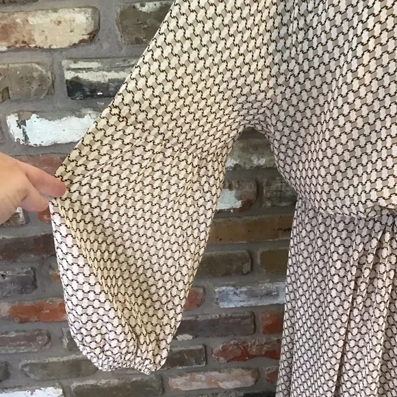 DKNY Women's Neutral Keyhole Neck Long Sleeve Peasant Tie Waist Maxi Dress XL - Picture 8 of 11